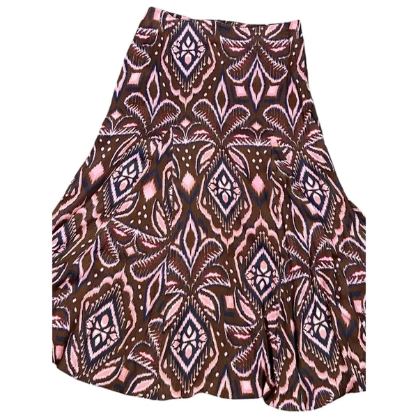 Farm Rio Bohemian Silky Satin Pineapple Ikat A-Line Midi Maxi Skirt Size Large - Image 4