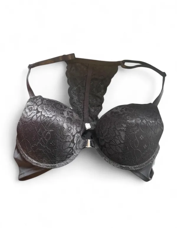 Black Floral Lace Racerback Bra Size 36 C - Image 2