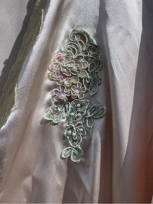 Cinema Etoile Satin Nightgown Robe Set Pink Lace Medium Vintage Style - Image 9