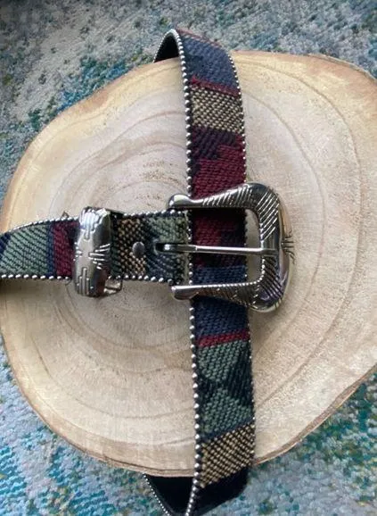 Vintage Elite western cowgirl fabric beaded belt, size medium - Image 2