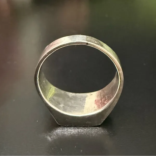 Vintage Sterling Silver Turquoise Inlay Signet Ring Size 7 - Image 6