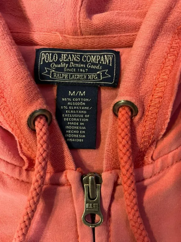 Polo Jeans Company Ralph Lauren Womens M Zip-Up Hoodie Flag Graphic Used - Image 7