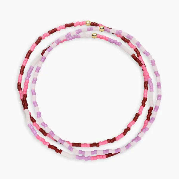 GORJANA Gigi Striped Malibu Glass Beaded Bracelets Set of 3 Pink Purple Boho - Image 5