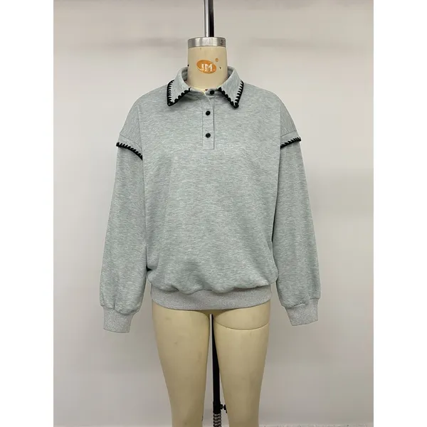 Polo Collar Dropped Shoulder Sweatshirt - Image 11