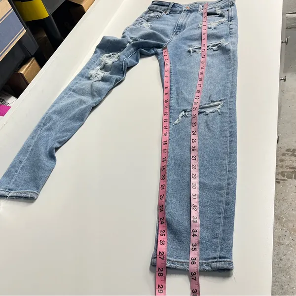 American Eagle Mom Jeans distressed size 00 regular juniors denim cotton‎ blend - Image 6