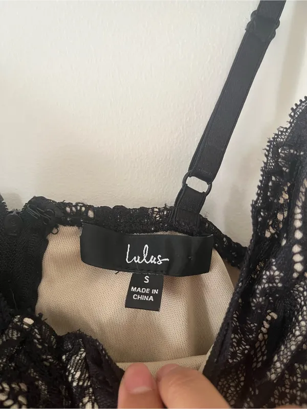 Lulus Black Lace Bodysuit Small Romantic Date Night Sheer Mesh Lingerie - Image 4