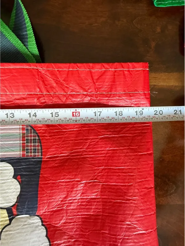 Aerie Red Holiday Tote Bag with Smiley Face and Plaid Santa Hat - Image 5