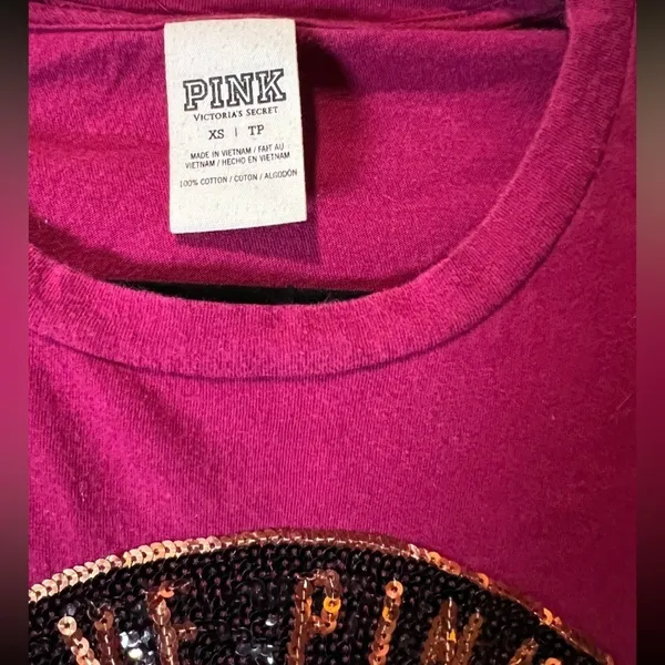 Victorias Secret Pink Rare Bling Campus "Love Pink" Scoopneck/Crew Teeshirt‎ Xs - Image 3