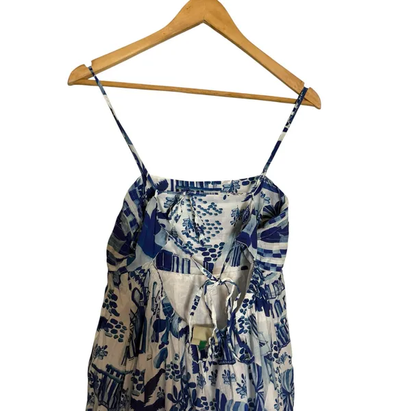Farm Rio Sweet Blue White Tropical Coastal Beach Print Resort Vacation Dress L - Image 8