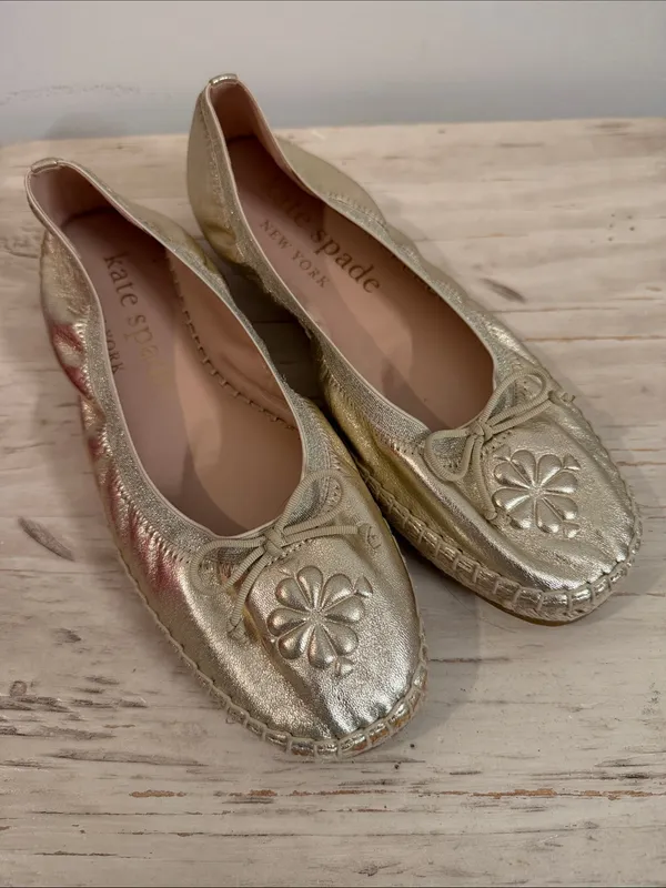 Kate Spade Clubhouse Leather Espadrille Flats in gold - Image 2