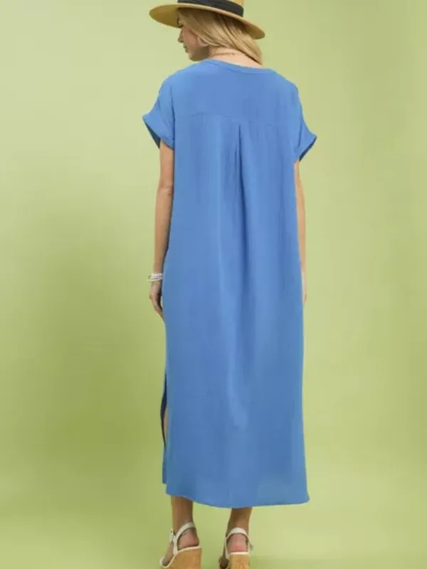 Umgee Button-Front Gauze Midi Dress‎ with Lace Detail - Image 3