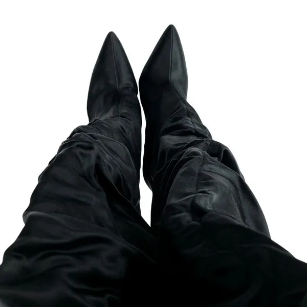 Kendall + Kylie Black Faux Suede Ruched Heeled Pointed Toe Over the Knee Boots 8 - Image 2