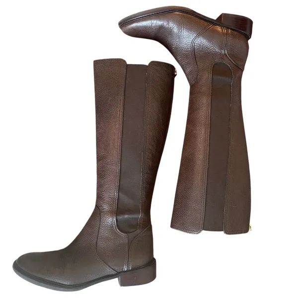 Tory Burch Christy Riding Boots Brown Leather Stretch Back 8.5 - Image 5