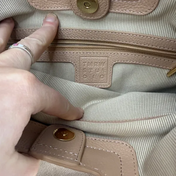 TMRW STUDIO Blush Milo Fold Over Suede Bag Crossbody Top Handle Anthropologie - Image 12