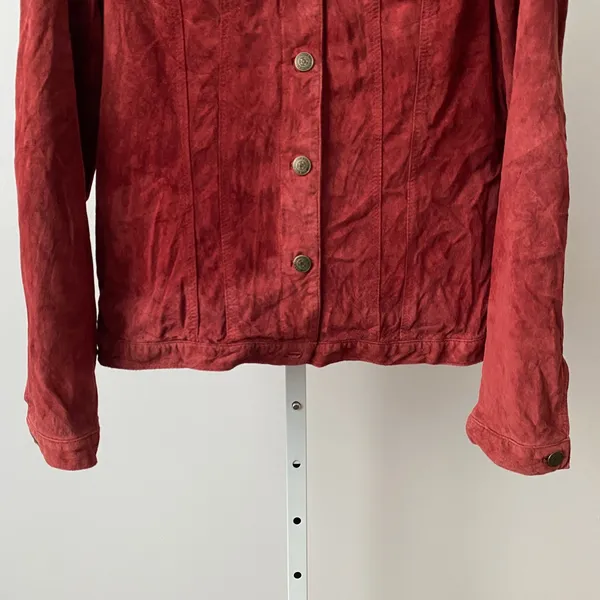 For‎ Joseph Suede Boho Western Trucker Jacket Medium Red Leather Coat B810-236 - Image 3
