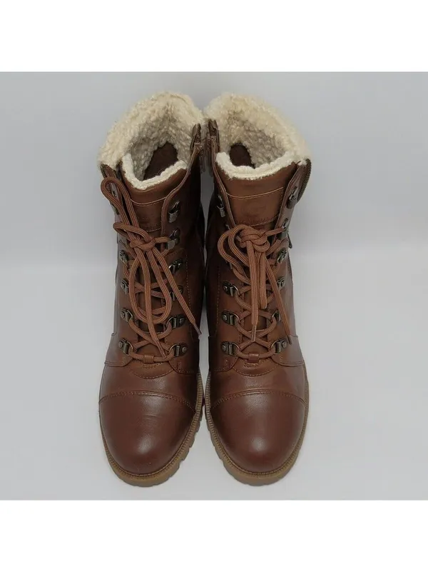 GBG By Guess Jesera Lace Up Ankle Boots Sherpa Fleece Lined Heeled Booties 10M - Image 7