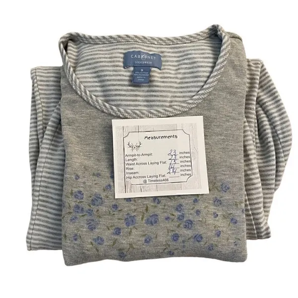 Cabernet Gray Blue floral Cotton 2 pcs Sleepwear Loungewear Capri SZ S - Image 7