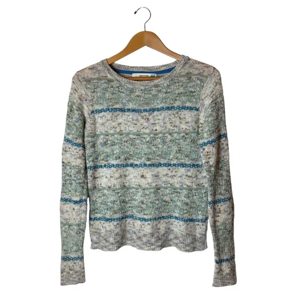 Sparrow Anthropologie Sweater Women Medium Blue Merino Wool Marled Stripe Knit - Image 2