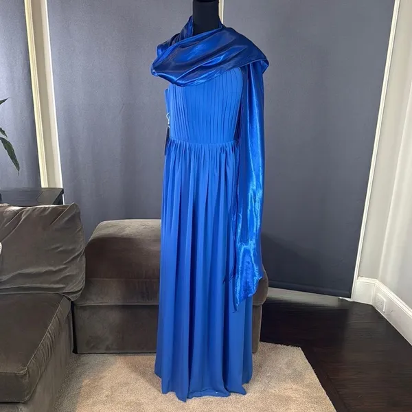 Women’s Blue Full Length Strapless Formal Dress Matching Shawl Size XL (14) NEW - Image 2