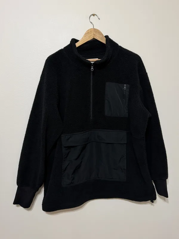 OFFLINE by Aerie Black Fleece Quarter Zip Pullover Size Large Sweater Jacket - Image 2