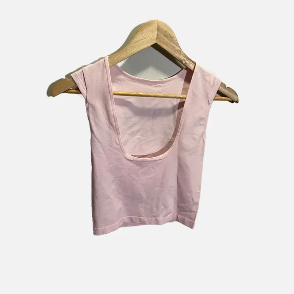 Wild Fable‎ Seamless Crop Top Womens XS Light Pink New Low Scoop Back Cap Sleeve - Image 4