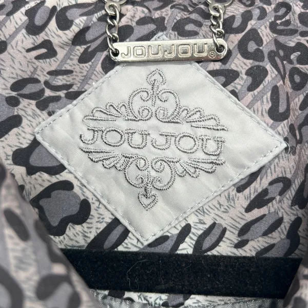 Anthropologie Joujou Gray Leopard Trench Short Double Breasted Jacket Large‎ EUC - Image 2