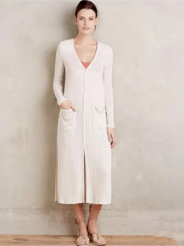 Anthropologie Saturday Sunday Tinley Duster Cream Knit Longline Sweater Cardigan - Image 2