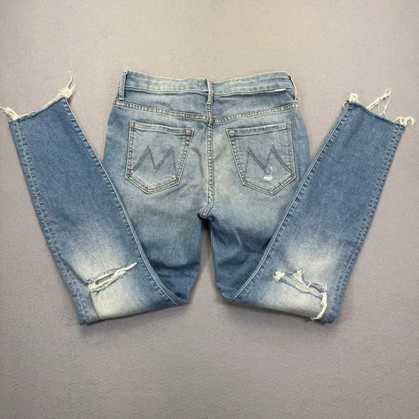 MOTHER High Waisted Looker Ankle Fray Jeans Thrilling Shots Distressed Blue 29 - Image 2