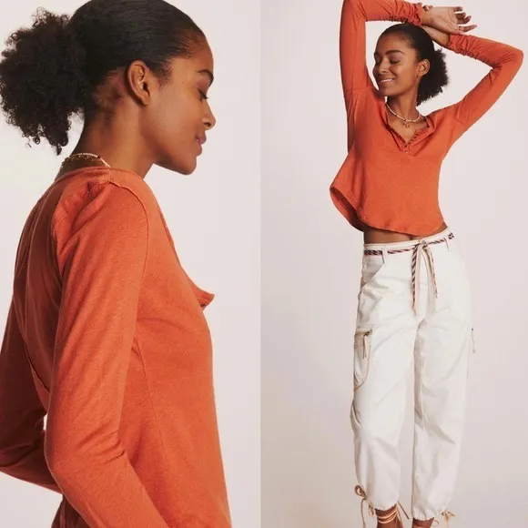 NWT DEFECTIVE $68 Anthropologie x Pilcro Coral Sustainable Pullover Henley M - Image 4