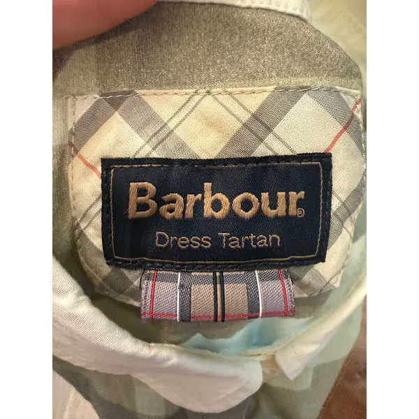 Barbour Tartan Plaid Belted Shirt Dress Green Beige Size 10 Cotton - Image 5