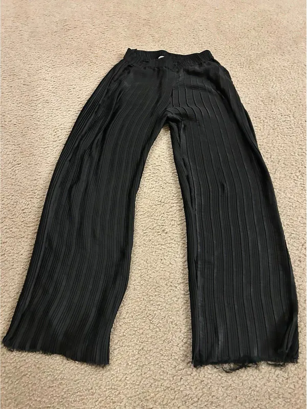 Zara extra wide black pants ribbed size small flowy bc15 - Image 2