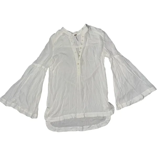 Free People White 3/4 Bell Sleeve Henley Tunic Peasant Top XS boho chic whimsy - Image 2