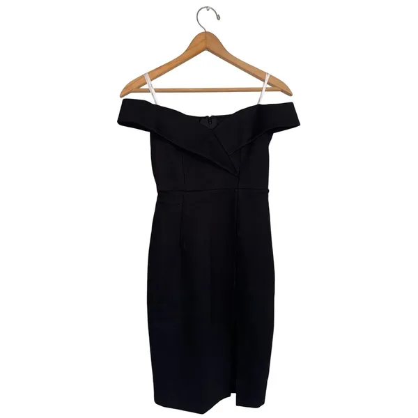 Lulus Black Off The‎ Shoulder Bodycon Dress Front Slit XS NEW - Image 3