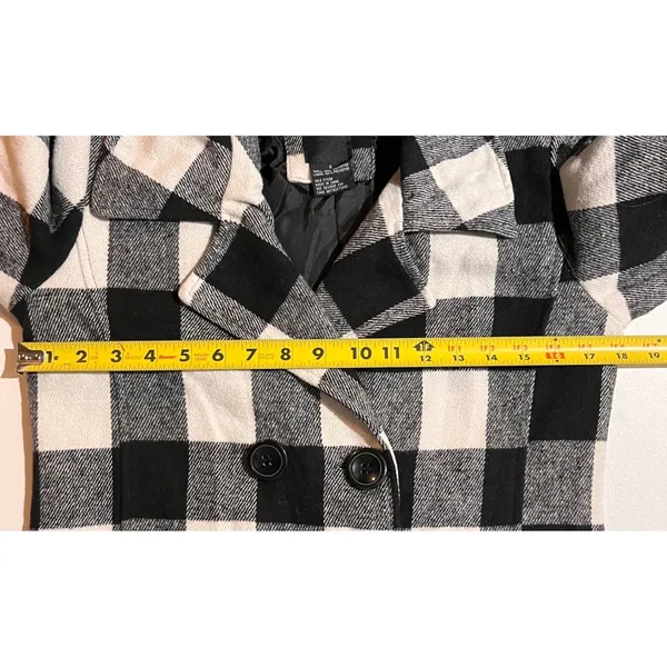 ME JANE Womens Plaid Pea Coat Jacket S Black‎ White Checkered Double Breasted - Image 4