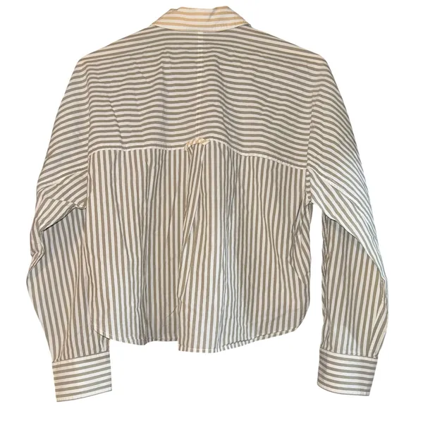 Madewell Flap Pocket Crop‎ Button Up Shirt Poplin Lagoon Women's Small Striped - Image 5