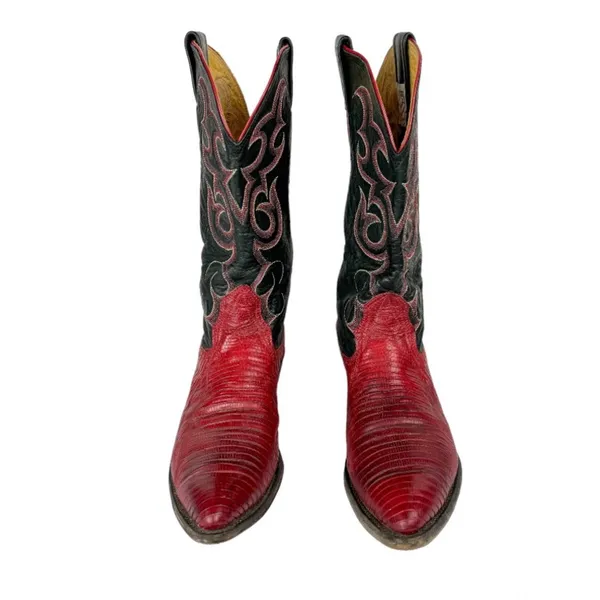 Vtg Nocona Red Black Lizard Leather Westerm Cowgirl Boots Sz 7B - Image 4