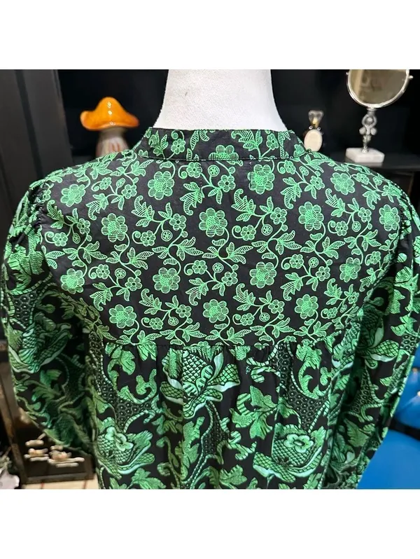 Tuckernuck Pink City Prints Green Floral Mid Length Dress Size Small - Image 8