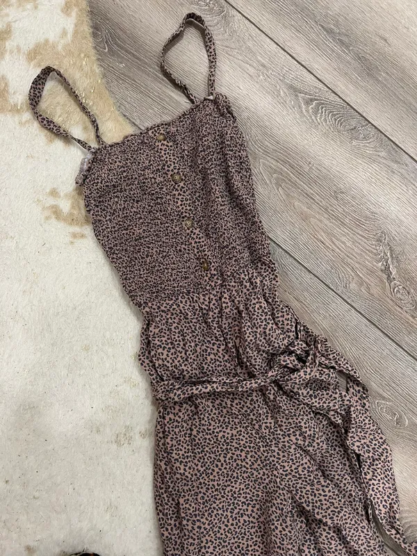 Leopard Print Wide Leg Smocked Jumpsuit - Image 2