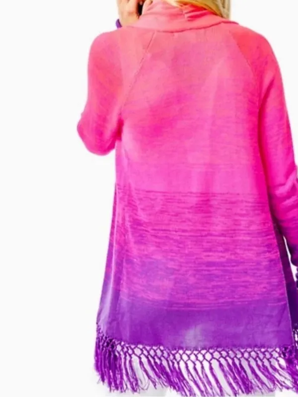 Lilly Pulitzer Tatum Cardigan Fringe Ombre Pink Purple - Image 3
