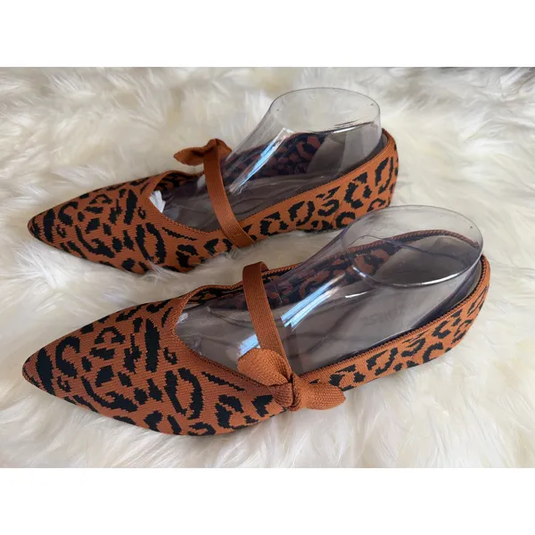 AHZEHRSE Women's Animal Print Mary Jane Flats Pointed Toe Knit Size 10 (EU 43) - Image 6