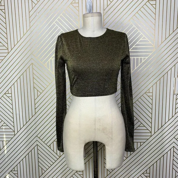 REFORMATION Jupiter Metallic Crop Top‎ In Black Sparkle Size US Small - Image 3