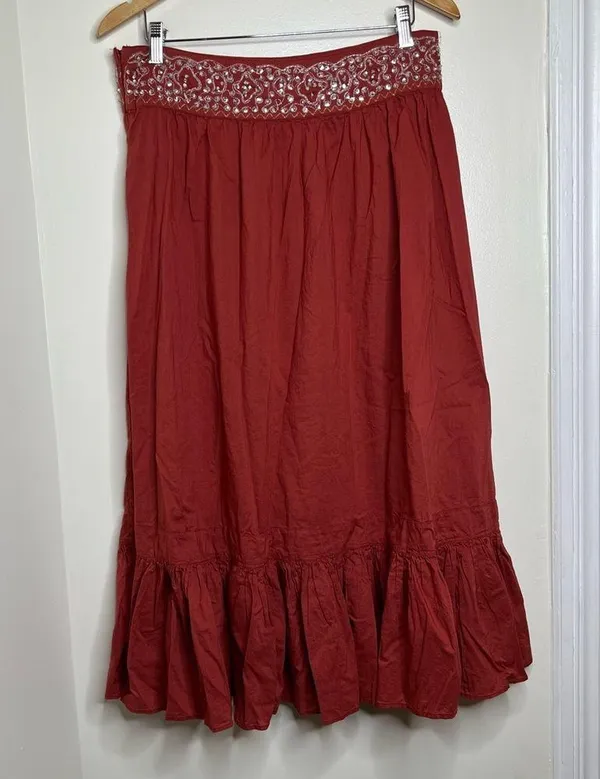Vintage Boho Cotton Maxi Skirt w/ Sequins and Beadwork Women’s Medium Has Flaws - Image 4