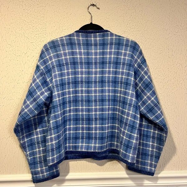 Pendleton Country Sophisticates Wool Blend Blue Plaid Cardigan Sweater size S - Image 2
