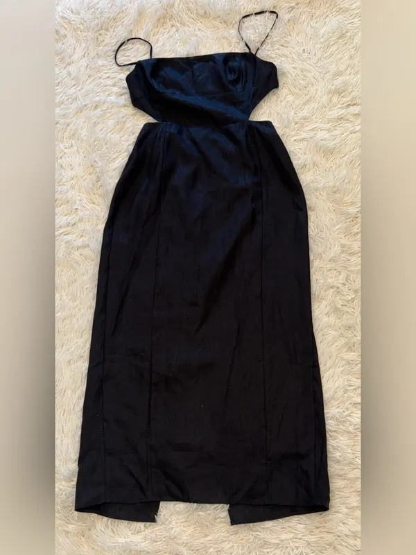 NEW Reformation Asher Linen cutout midi Dress Black - Image 5