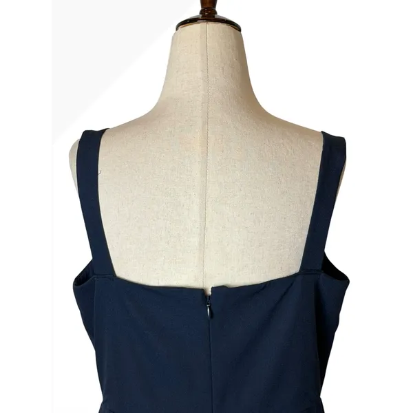 BHLDN Ashlynn Gown Women 12‎ Midnight Blue Square Neck Side Slit Crepe Formal - Image 7