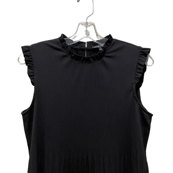 Adrianna Papell Ruffle Sleeveless Pleated Top Black Size Medium - Image 3