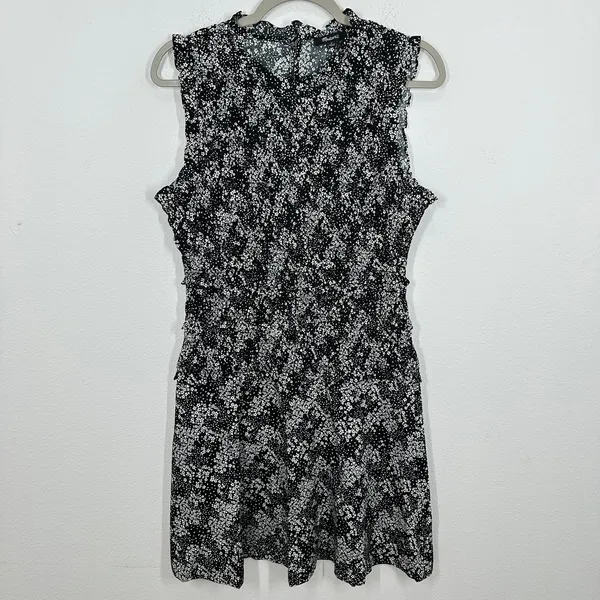 Madewell Women's Black White Floral Sleeveless Ruffle Neck Mini Dress Size 8 NWT - Image 5