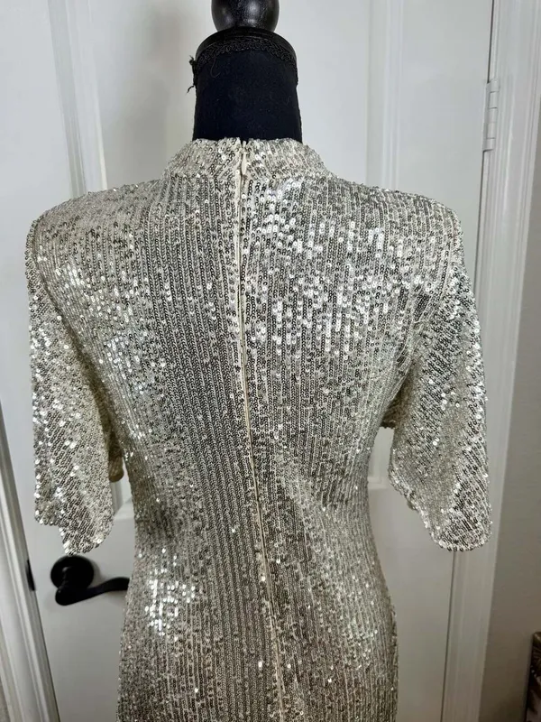 Eliza J Sequin Flutter Sleeve Sheath Dress in Silver - Image 8