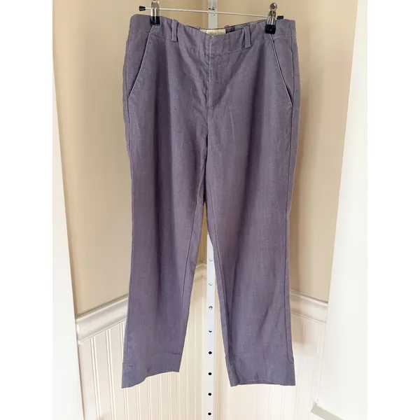 Elevenses Anthropologie Linen Tencel Straight Leg Pants Gray Purple Size 2 - Image 3