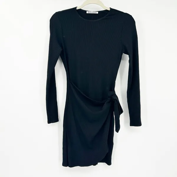 Reformation Womens Party Going Out Cali Tie Side Ribbed Mini Dress Size M Black‎ - Image 3